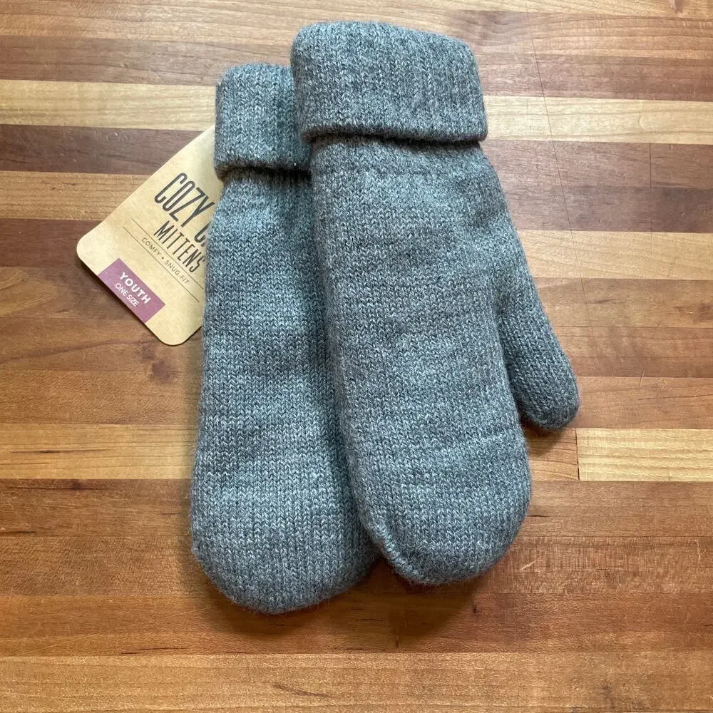 Northeast Outfitters Cozy Cabin Youth Cozy Solid Mittens, Gray